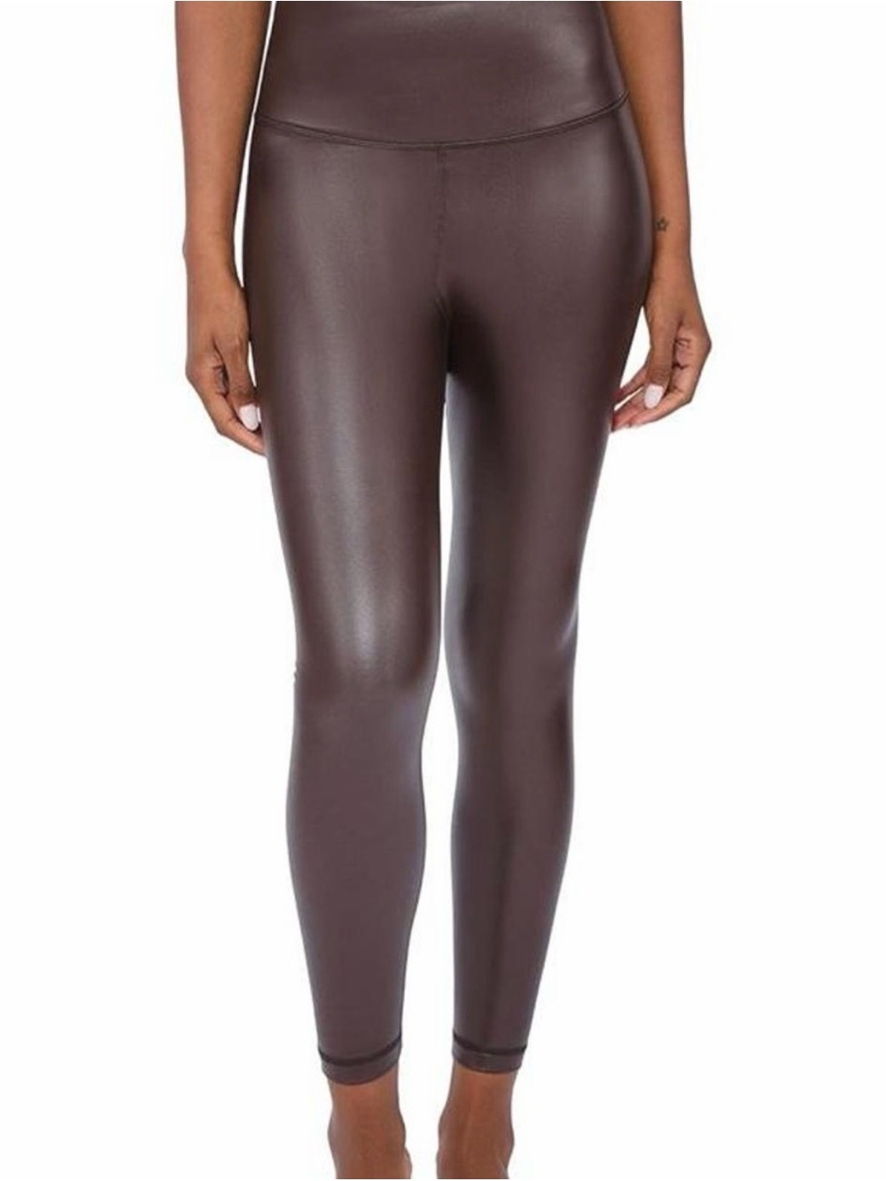 90 Degree By Reflex Super High Rise Faux Leather Brushed Leggings | Brown | M